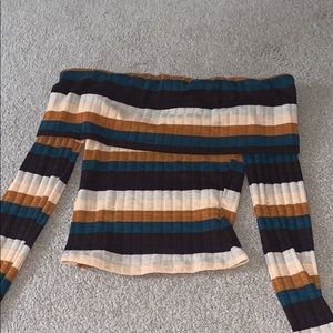 Striped off shoulder sweater